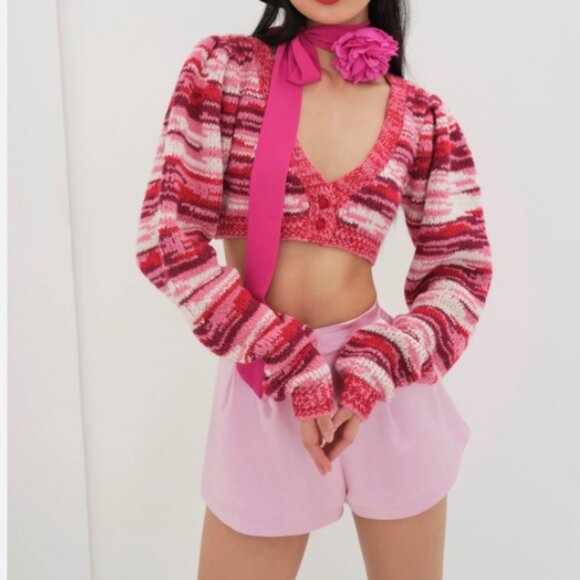For Love and Lemons Wilma Stripe Knit Cropped Cardigan NWT Size XL - Picture 1 of 7